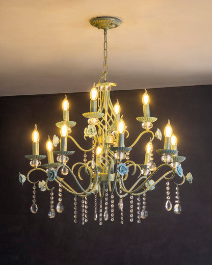 Blue Rose Elegance French Floral Chandelier
