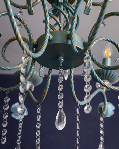 Blue Rose Elegance French Floral Chandelier