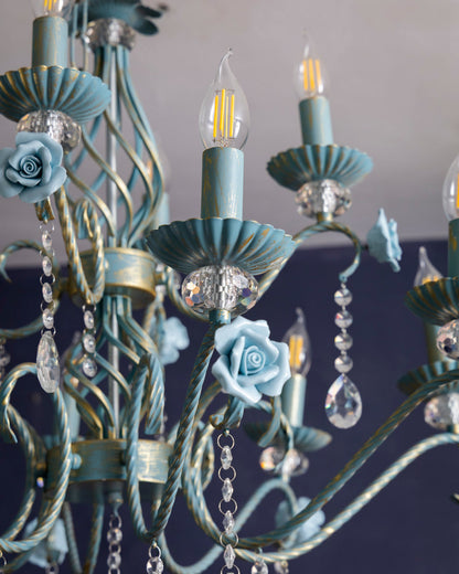 Blue Rose Elegance French Floral Chandelier