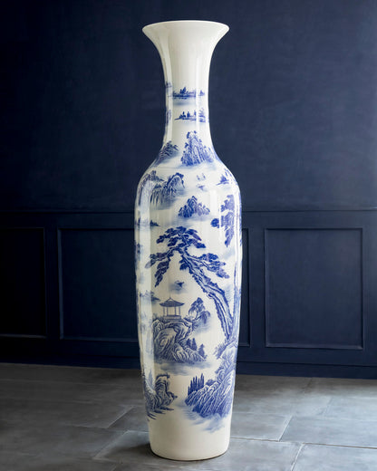 Imperial Blue Landscape Tall Floor Vase - 6.4 Ft