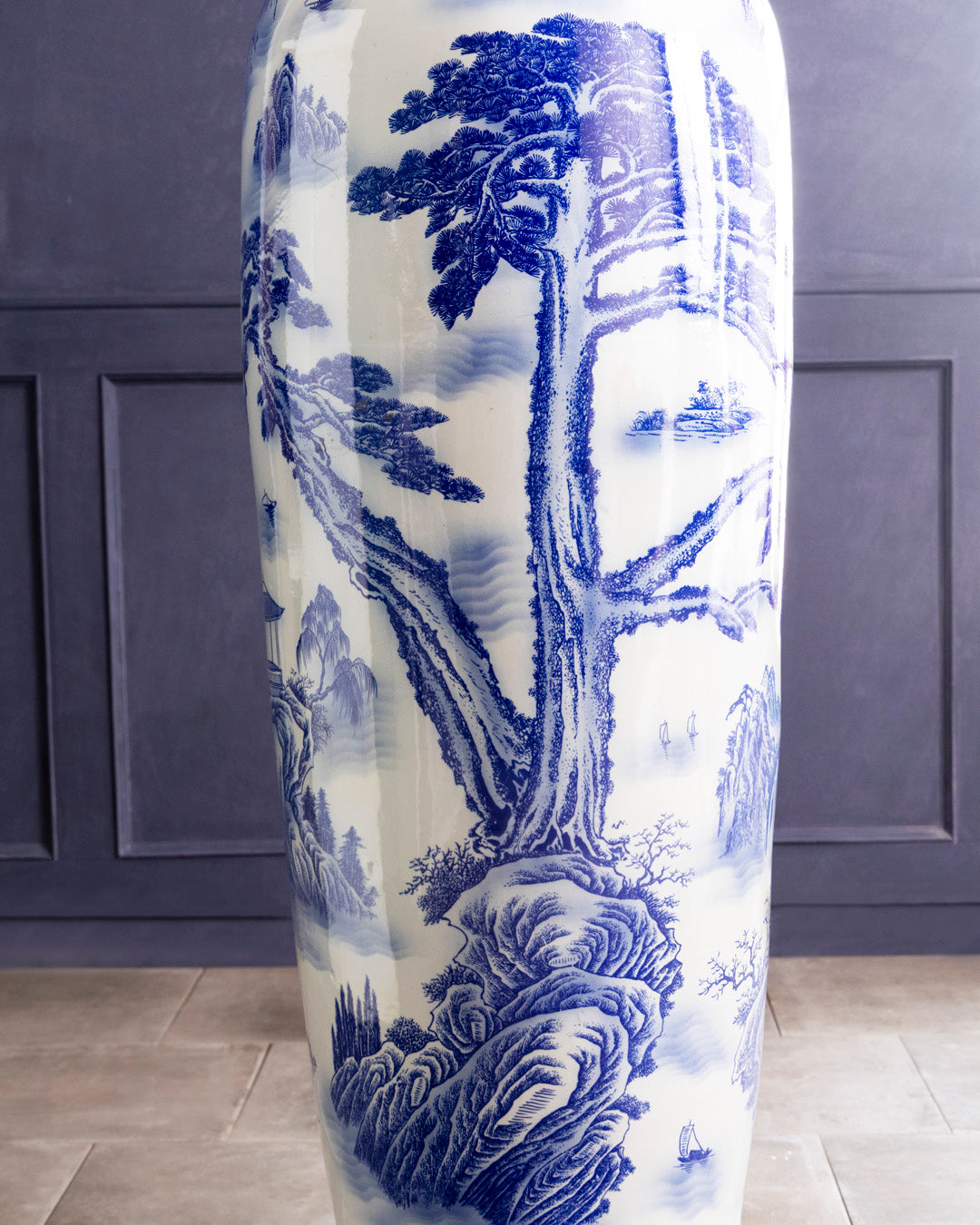 Imperial Blue Landscape Tall Floor Vase - 6.4 Ft