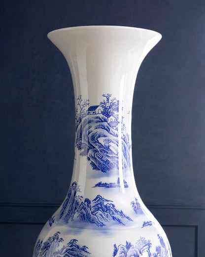 Imperial Blue Landscape Tall Floor Vase - 6.4 Ft