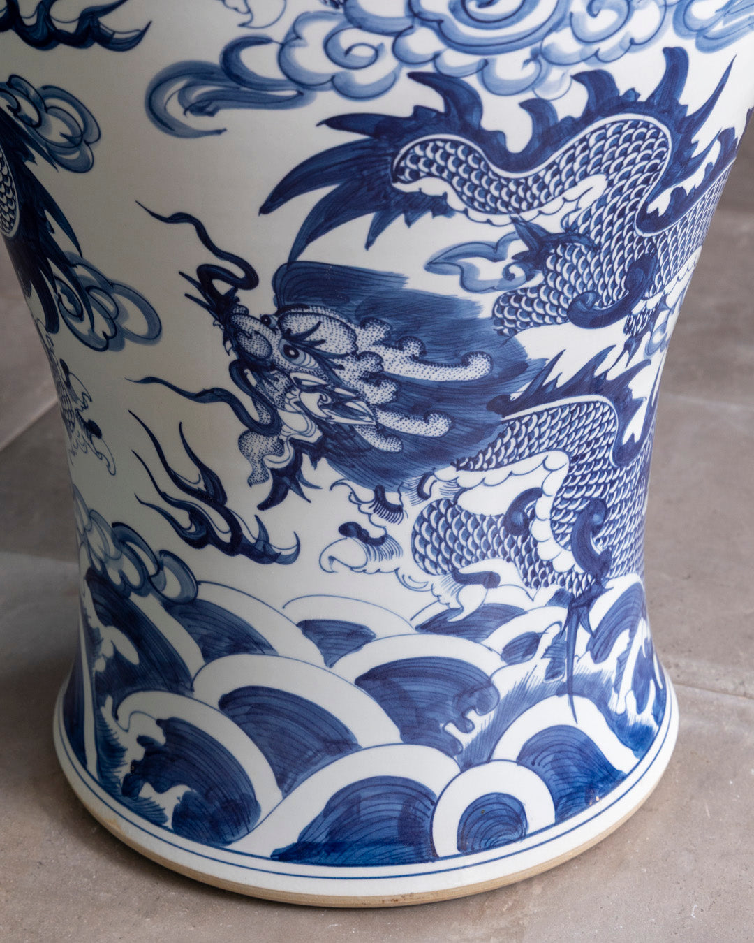 Imperial Blue Dragon Grand Temple Jar with Guardian Lid - 116