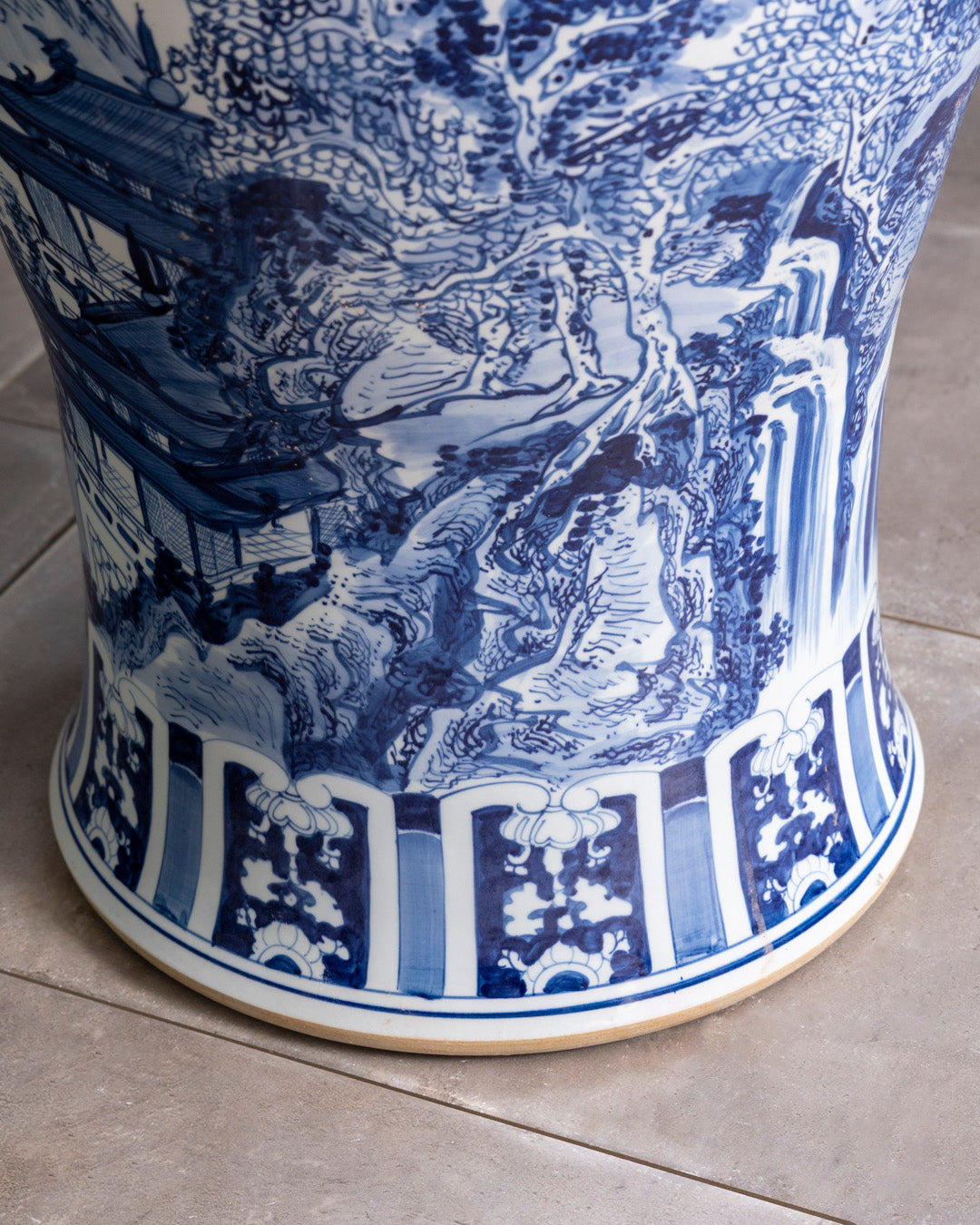 Grand Scenic Blue & White Temple Jar with Guardian Lid - 116