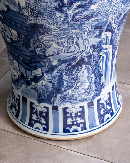 Grand Scenic Blue & White Temple Jar with Guardian Lid - 116