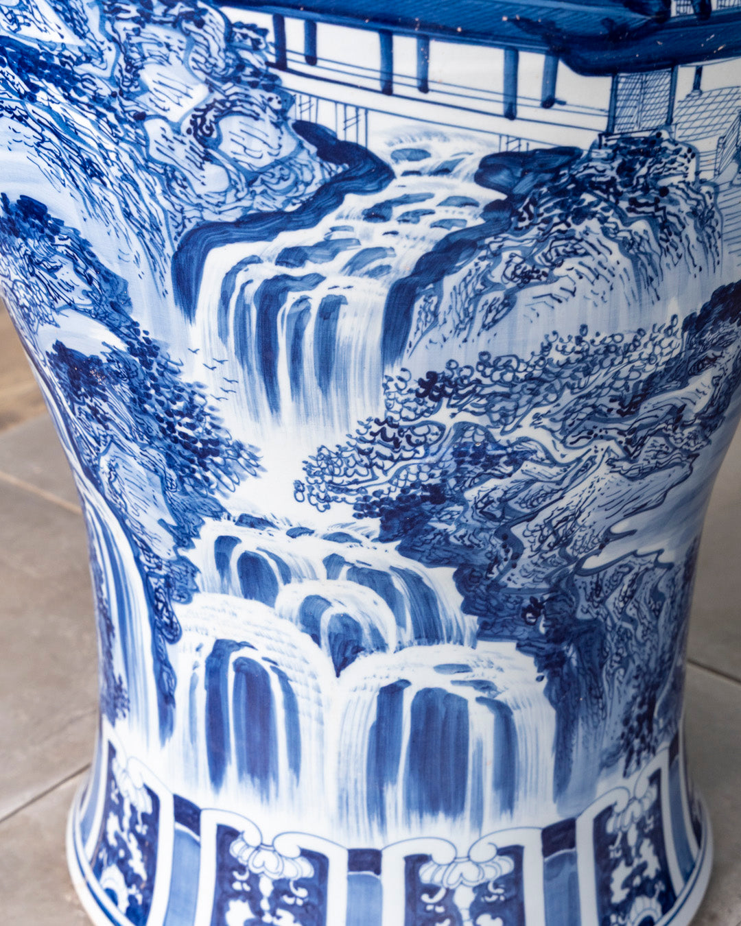 Grand Scenic Blue & White Temple Jar with Guardian Lid - 116