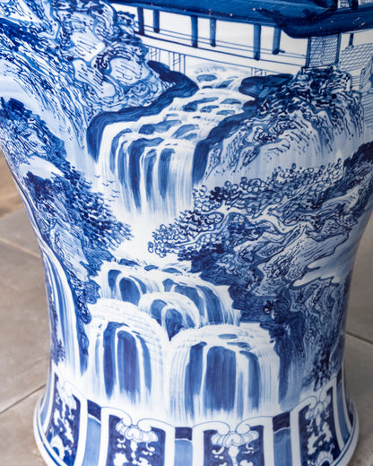 Grand Scenic Blue & White Temple Jar with Guardian Lid - 116
