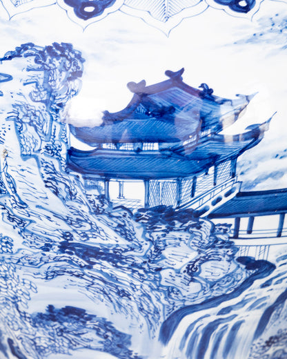 Grand Scenic Blue & White Temple Jar with Guardian Lid - 116