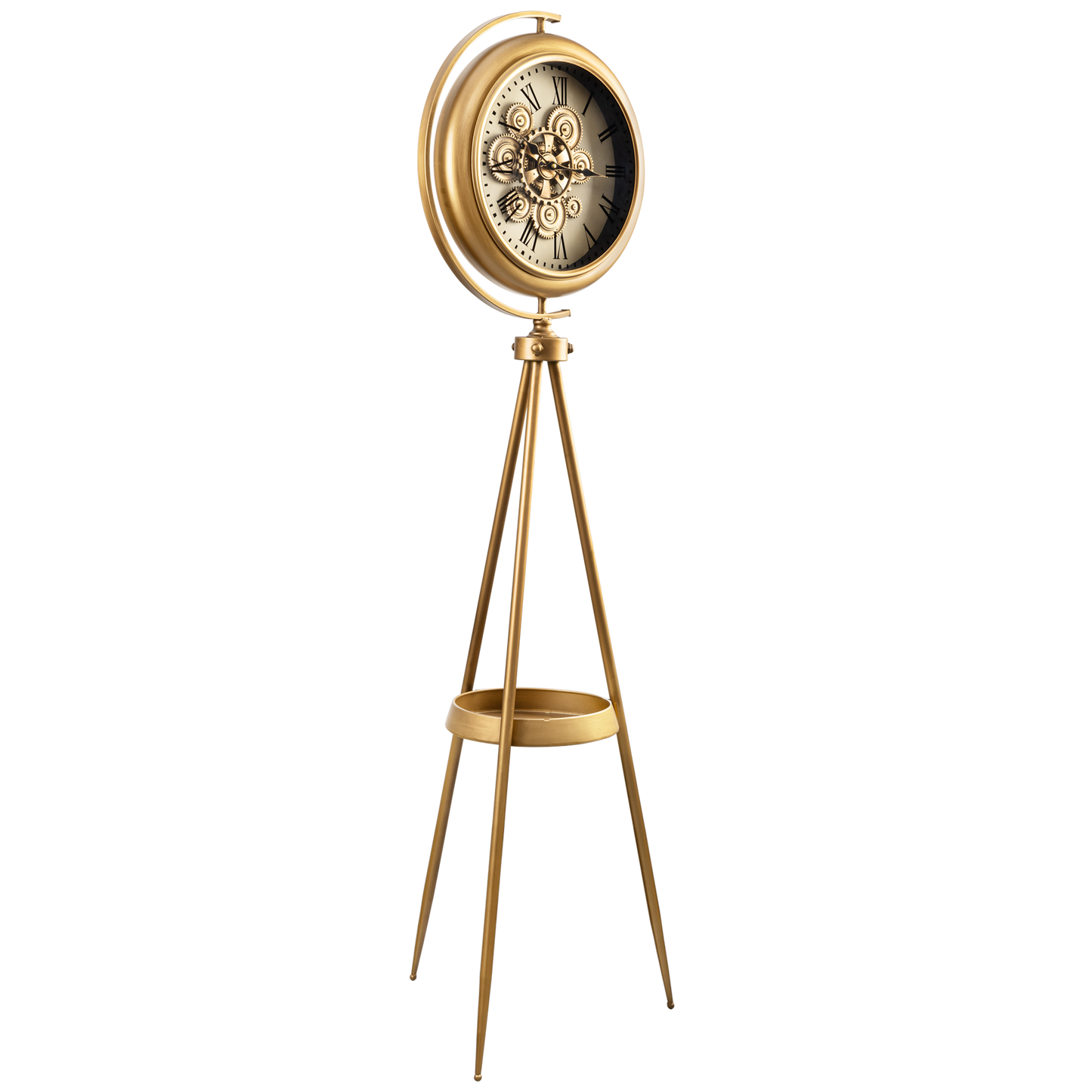Golden Meridian Tripod Base Luxury Designer Standing Clock With Moving Gear Mechanism Buy Floor Clock Online (Steel Body)