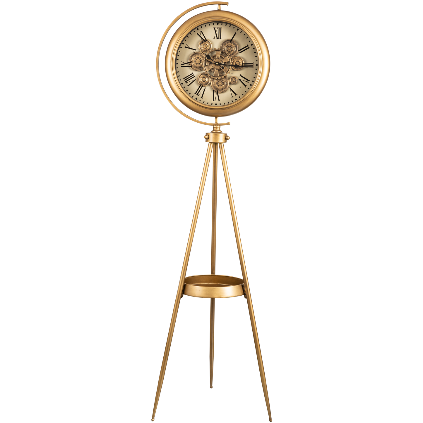 Golden Meridian Tripod Base Luxury Designer Standing Clock With Moving Gear Mechanism Buy Floor Clock Online (Steel Body)