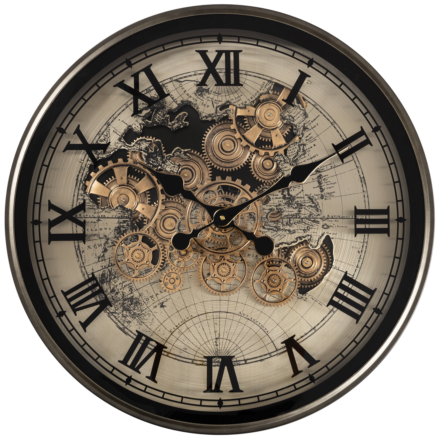 Phantom Dial Luxury Designer Wall Clock For Living Room With Moving Gear Mechanism Buy Wall Clock Online - Medium (Black) (Steel Body)
