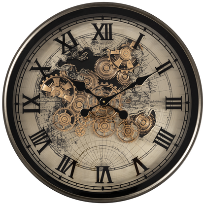 Phantom Dial Luxury Designer Wall Clock For Living Room With Moving Gear Mechanism Buy Wall Clock Online - Medium (Black) (Steel Body)