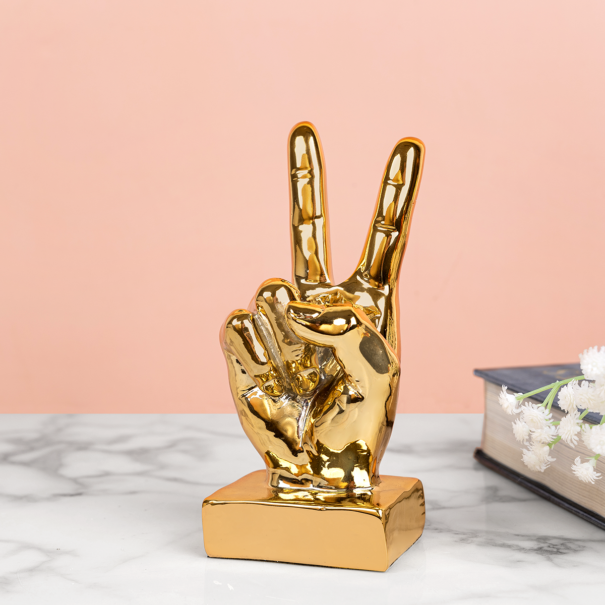 Golden Victory Finger Gesture Tabletop Decorative Showpiece for Home Decor