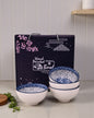 Indigo Bloom Ceramic Katori - Set Of 4
