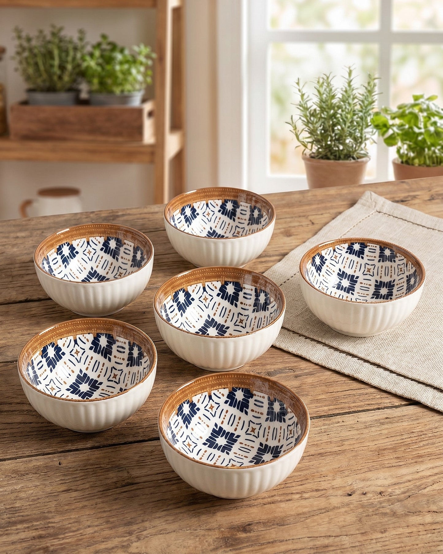 Indigo Pattern Katori - Set Of 6 Style - 1