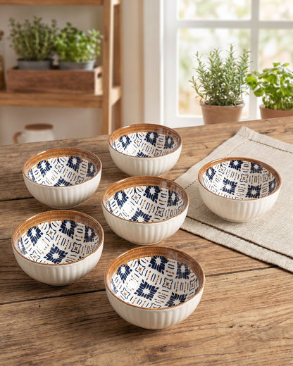 Indigo Pattern Katori - Set Of 6 Style - 1