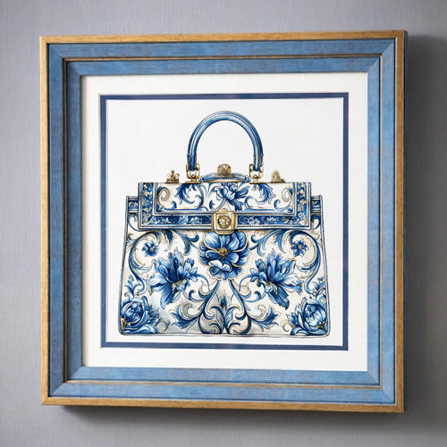 Blue & White Framed Wall art - 12"x12"