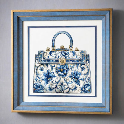 Blue & White Framed Wall art - 12"x12"