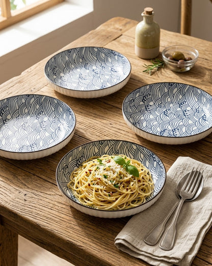 Indigo Texture Pasta Bowl - Set Of 4 Style - 2