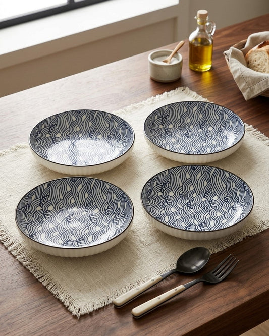 Indigo Texture Pasta Bowl - Set Of 4 Style - 2