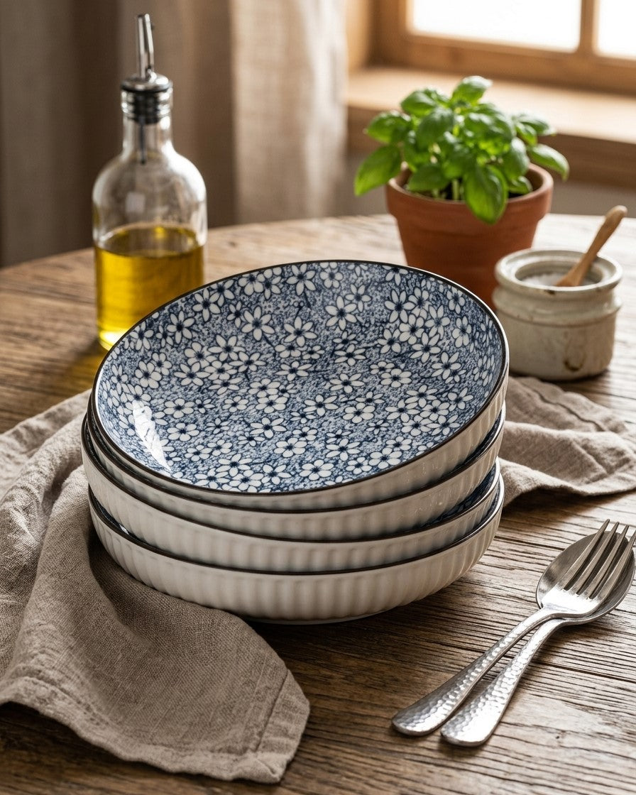 Indigo Texture Pasta Bowl - Set Of 4 Style - 1