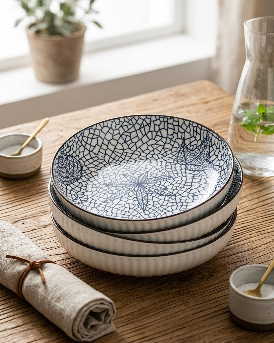 Indigo Texture Pasta Bowl - Set Of 4 Style - 3