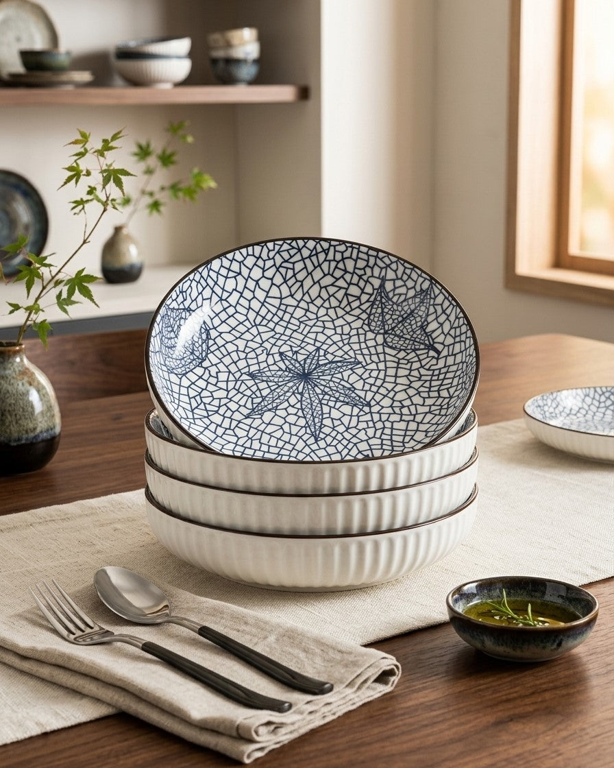 Indigo Texture Pasta Bowl - Set Of 4 Style - 3