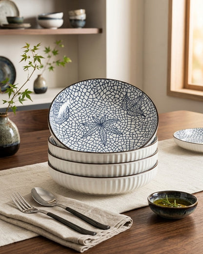 Indigo Texture Pasta Bowl - Set Of 4 Style - 3