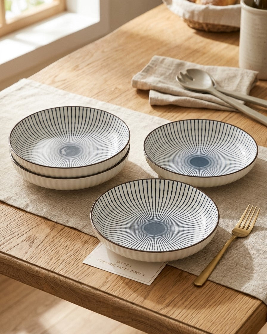 Indigo Texture Pasta Bowl - Set Of 4 Style - 4