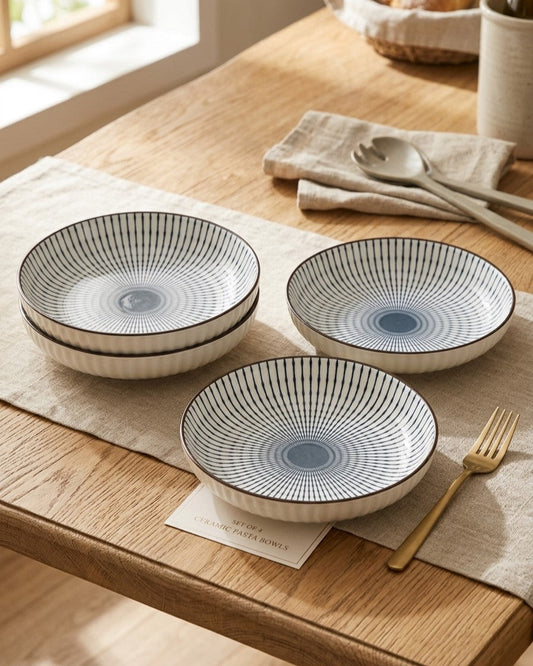 Indigo Texture Pasta Bowl - Set Of 4 Style - 4