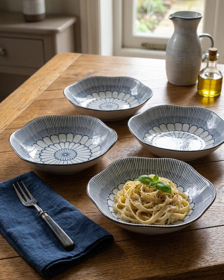 Indigo Wave Edge Bowl - Set Of 4 Style - 1