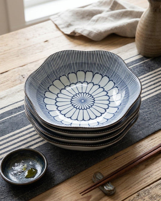 Indigo Wave Edge Bowl - Set Of 4 Style - 1