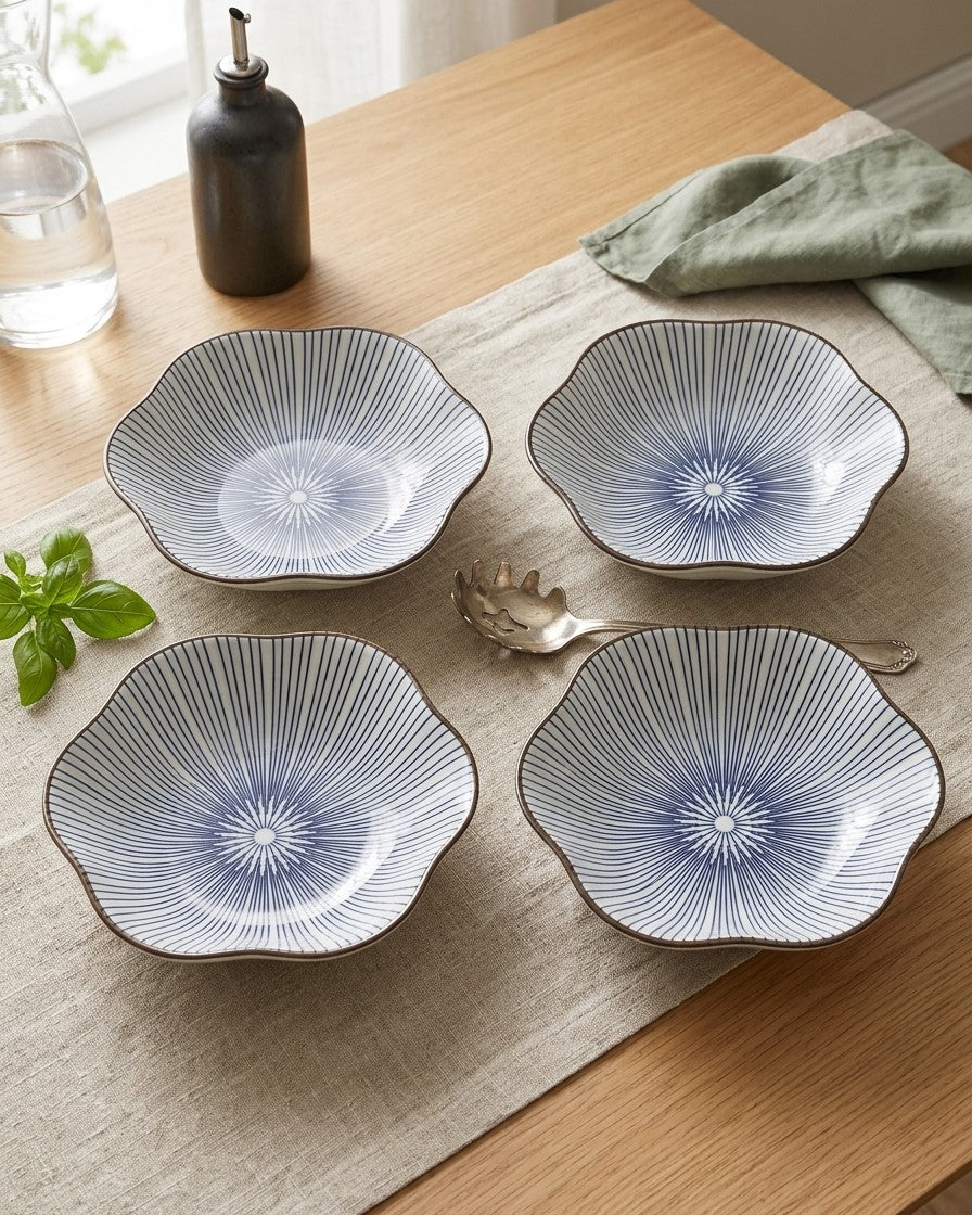 Indigo Wave Edge Bowl - Set Of 4 Style - 2