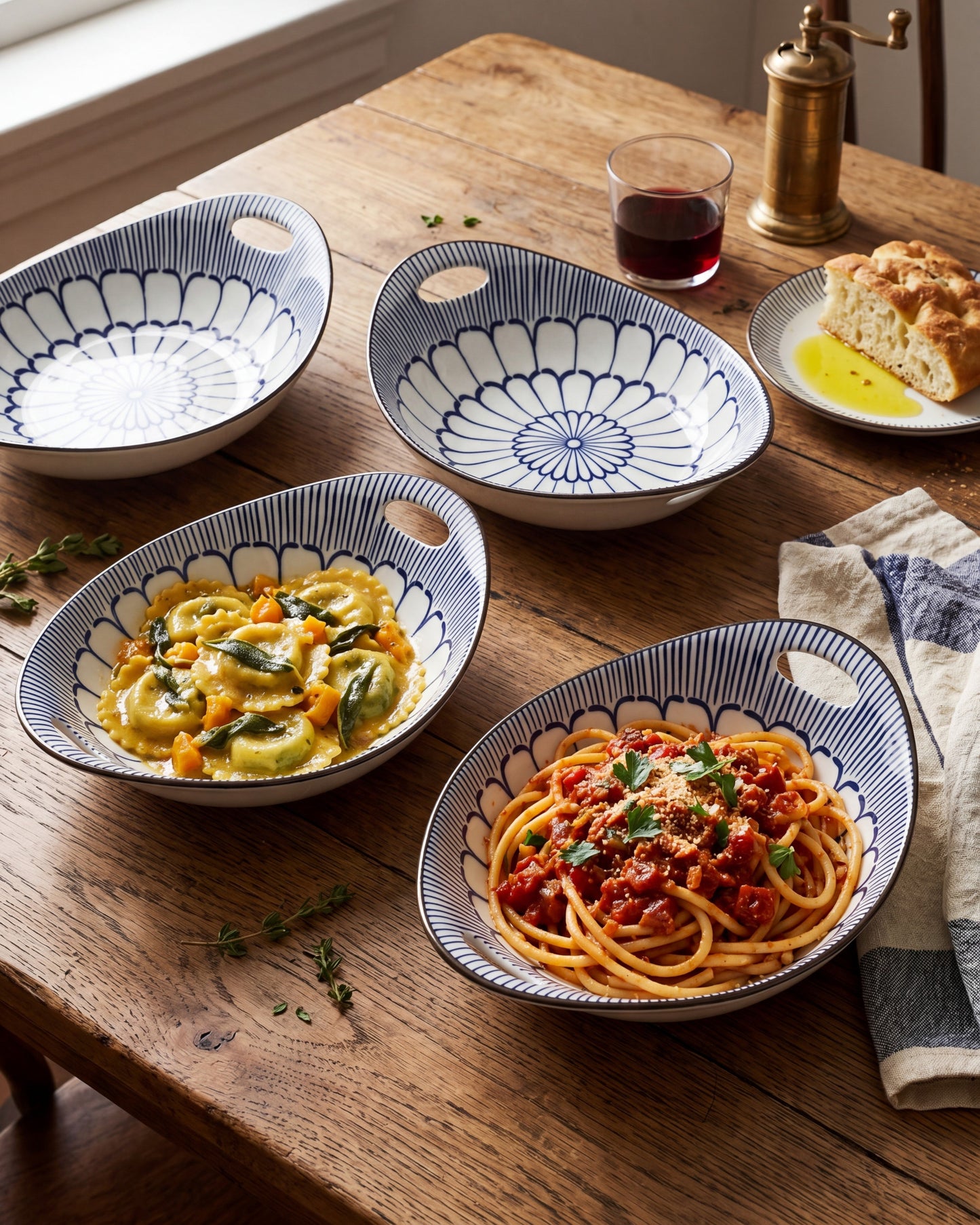 Indigo Bloom Serving Bowls - Set 4 Style - 2