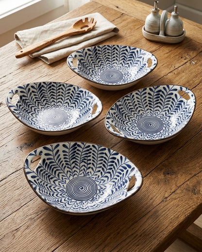 Indigo Bloom Serving Bowls - Set 4 Style - 4