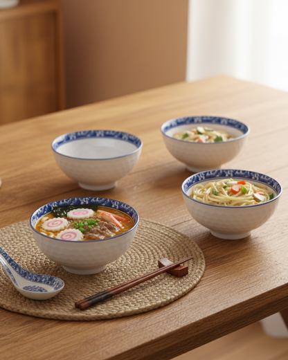 Indigo Bloom Ceramic Katori - Set Of 4