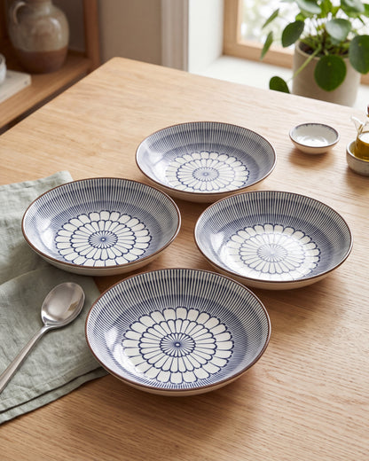 Indigo Bloom Pasta Bowl - Set Of 4 Style - 2
