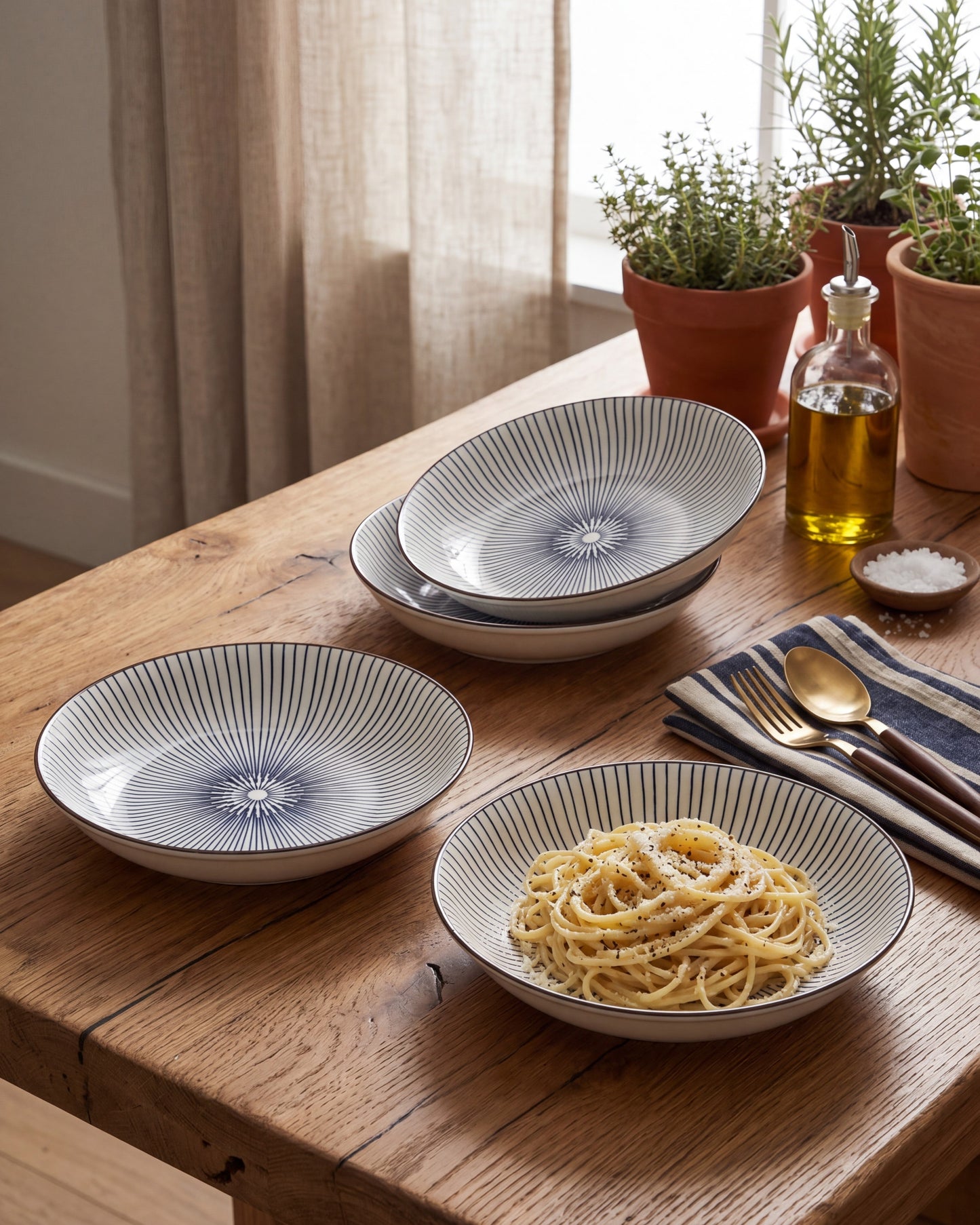 Indigo Bloom Pasta Bowl - Set Of 4 Style - 3