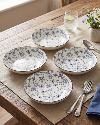 Indigo Bloom Pasta Bowl - Set Of 4 Style - 1