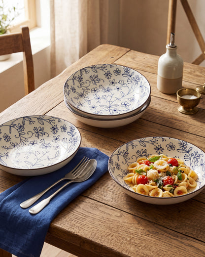 Indigo Bloom Pasta Bowl - Set Of 4 Style - 1