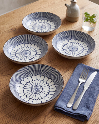 Indigo Bloom Pasta Bowl - Set Of 4 Style - 2
