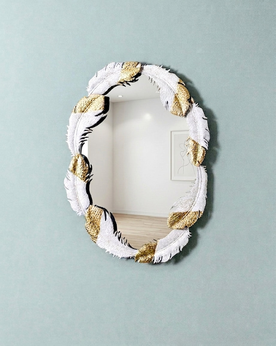 Ivory Feather Crest Wall Mirror