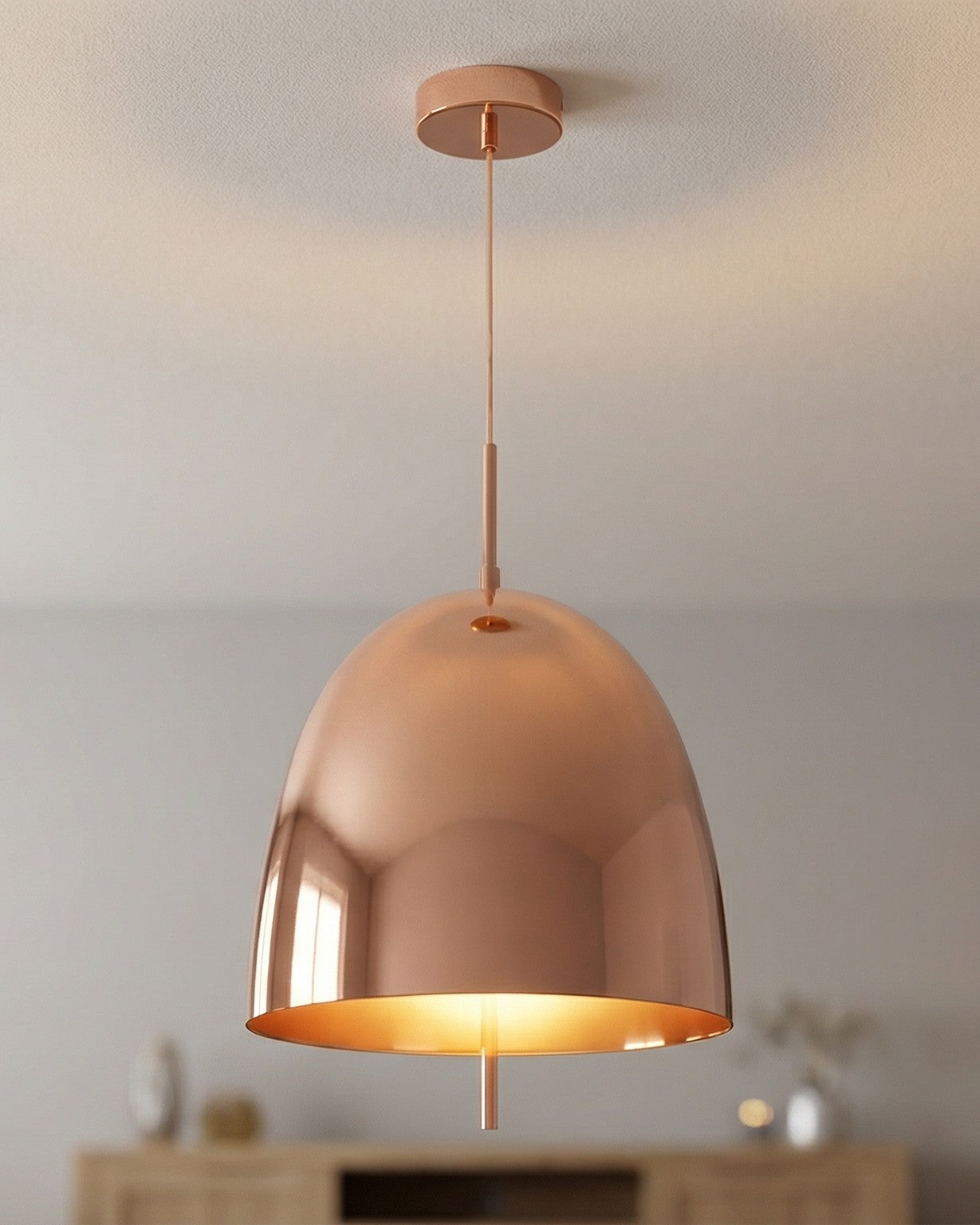 Glass Dome Pendant Light - Rose Gold