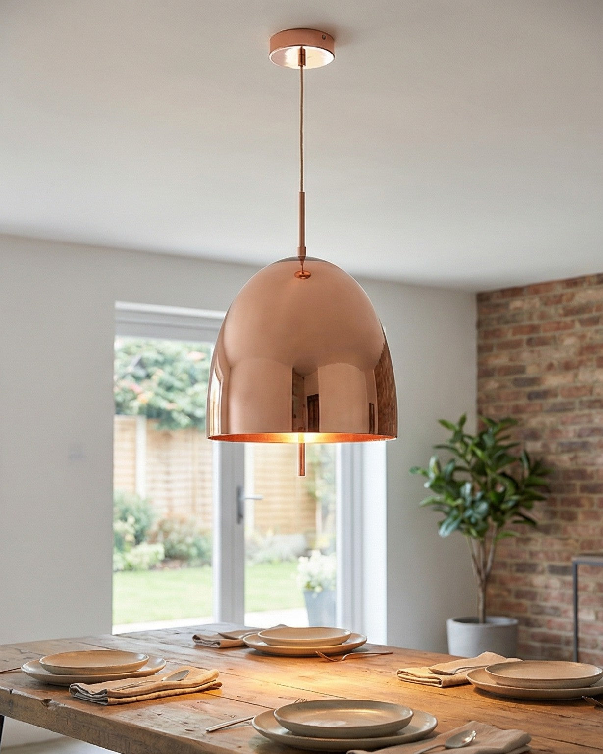 Glass Dome Pendant Light - Rose Gold
