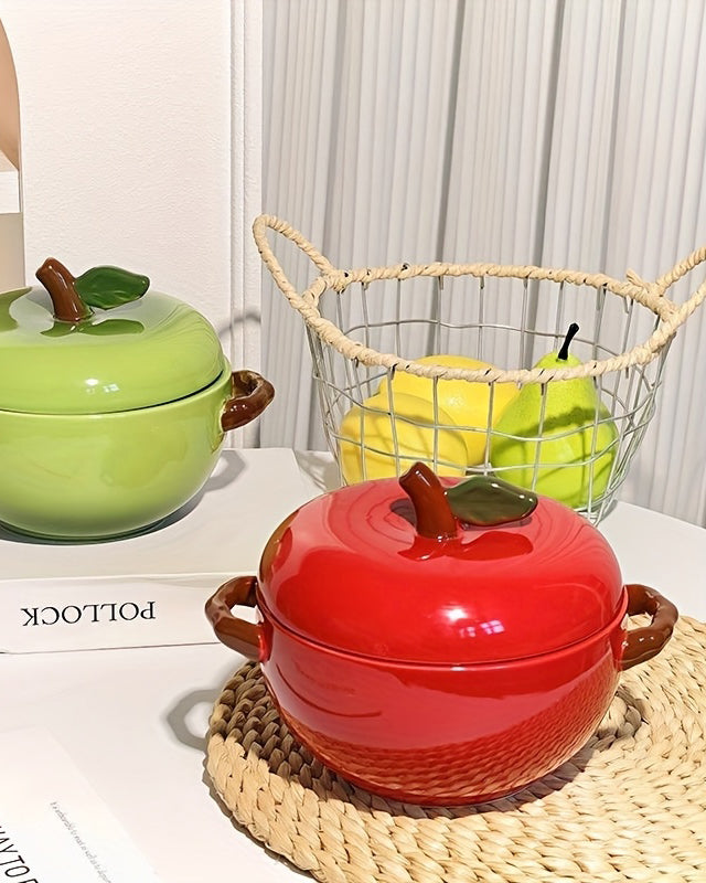 Red Apple Ceramic Casserole With Lid - 3 Ltr