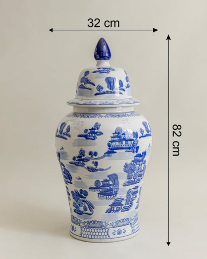 Blue Imperial Landscape Temple Jar - 82 Cm