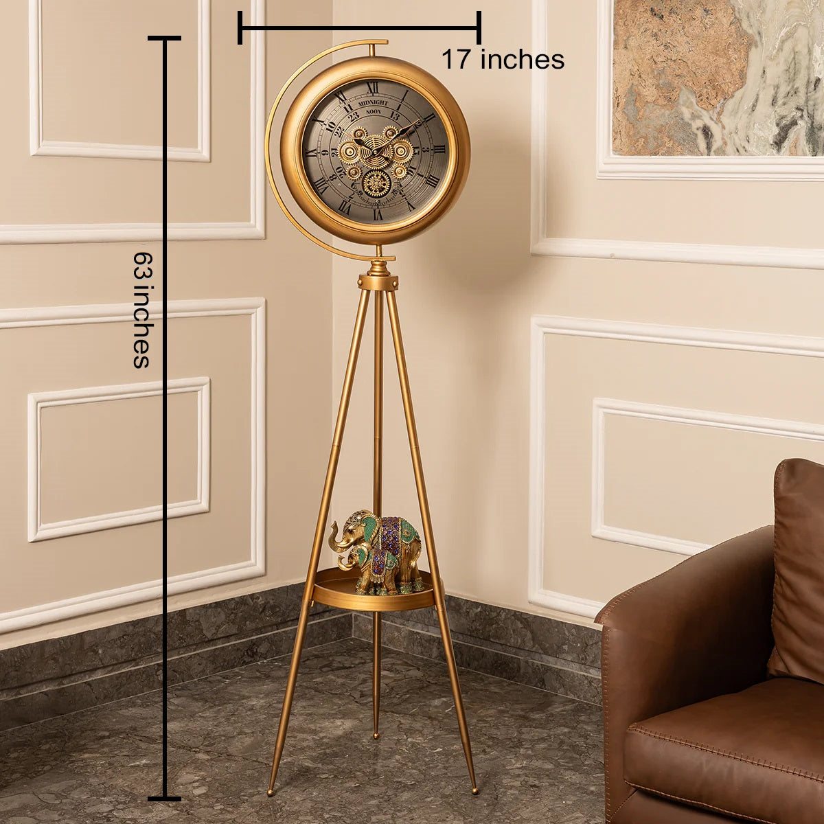 Milestone Marker Tripod Base Luxury Designer Floor Clock With Moving Gear Mechanism Buy Floor Clock Online (Steel Body)