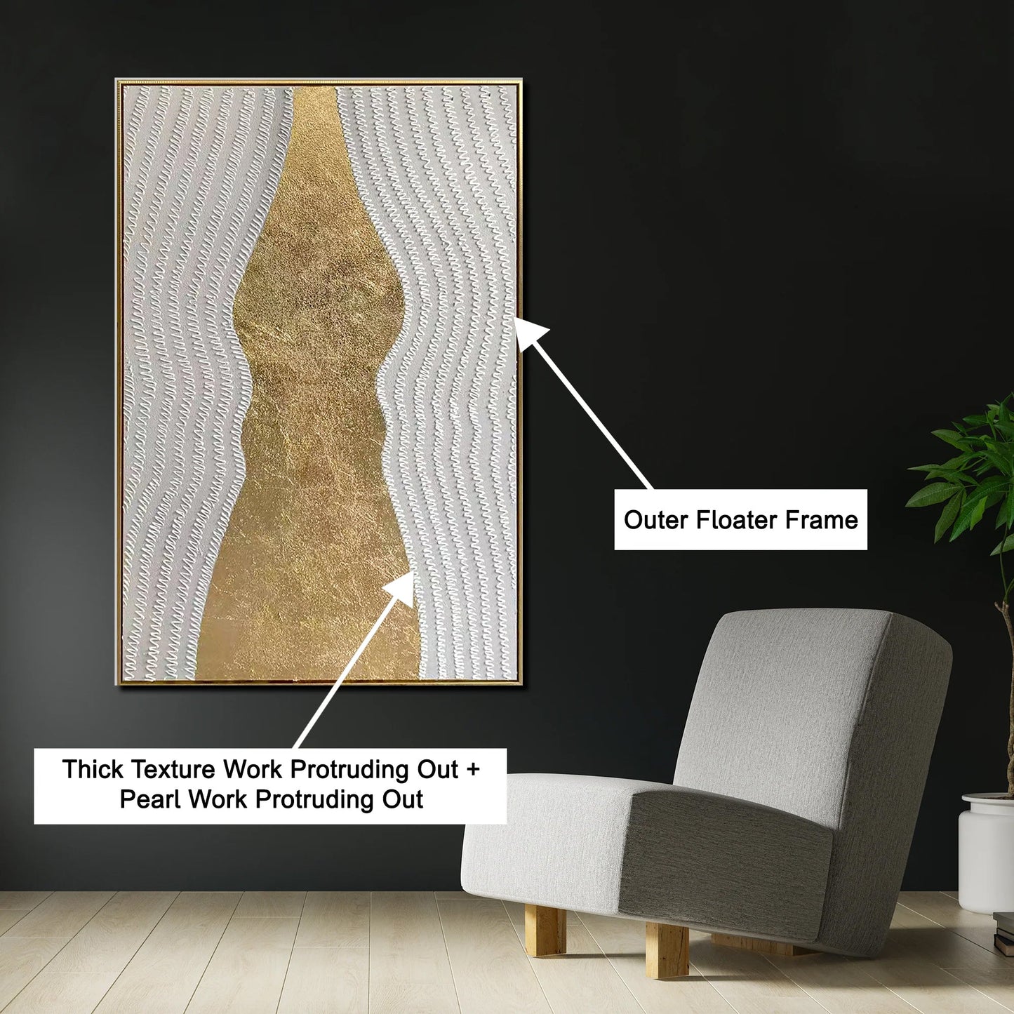 Serene Gold Mirage Modern Wall Art ( 32 x 47 Inches )