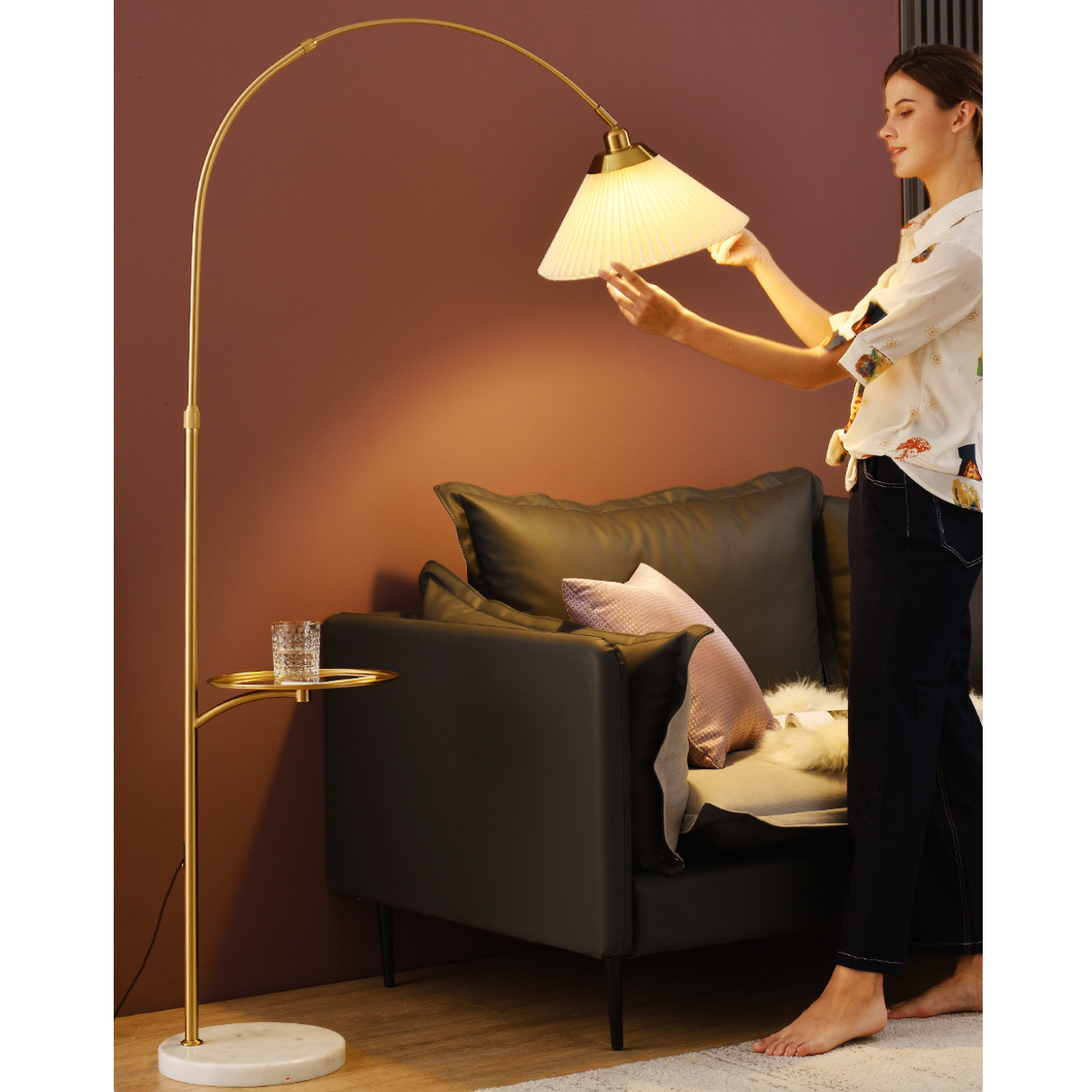 The Bay Area Arc Shaped Floor Lamp and Accent Table ( With Wireless Charging Table)