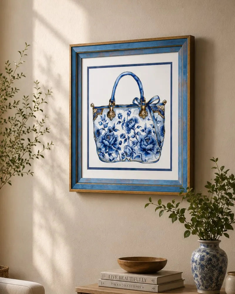 Blue & White Framed Wall art - 12"x12"